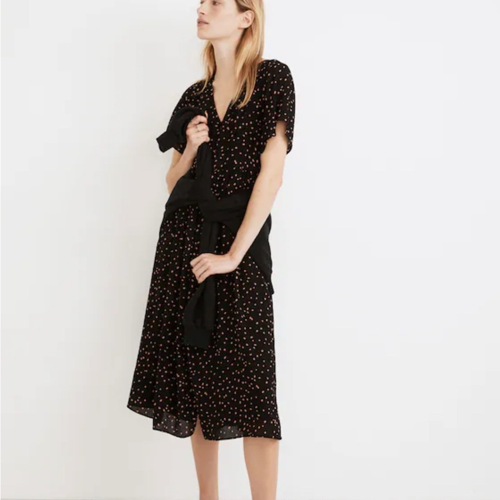 Madewell Black Midi Dress with Colorful Dots